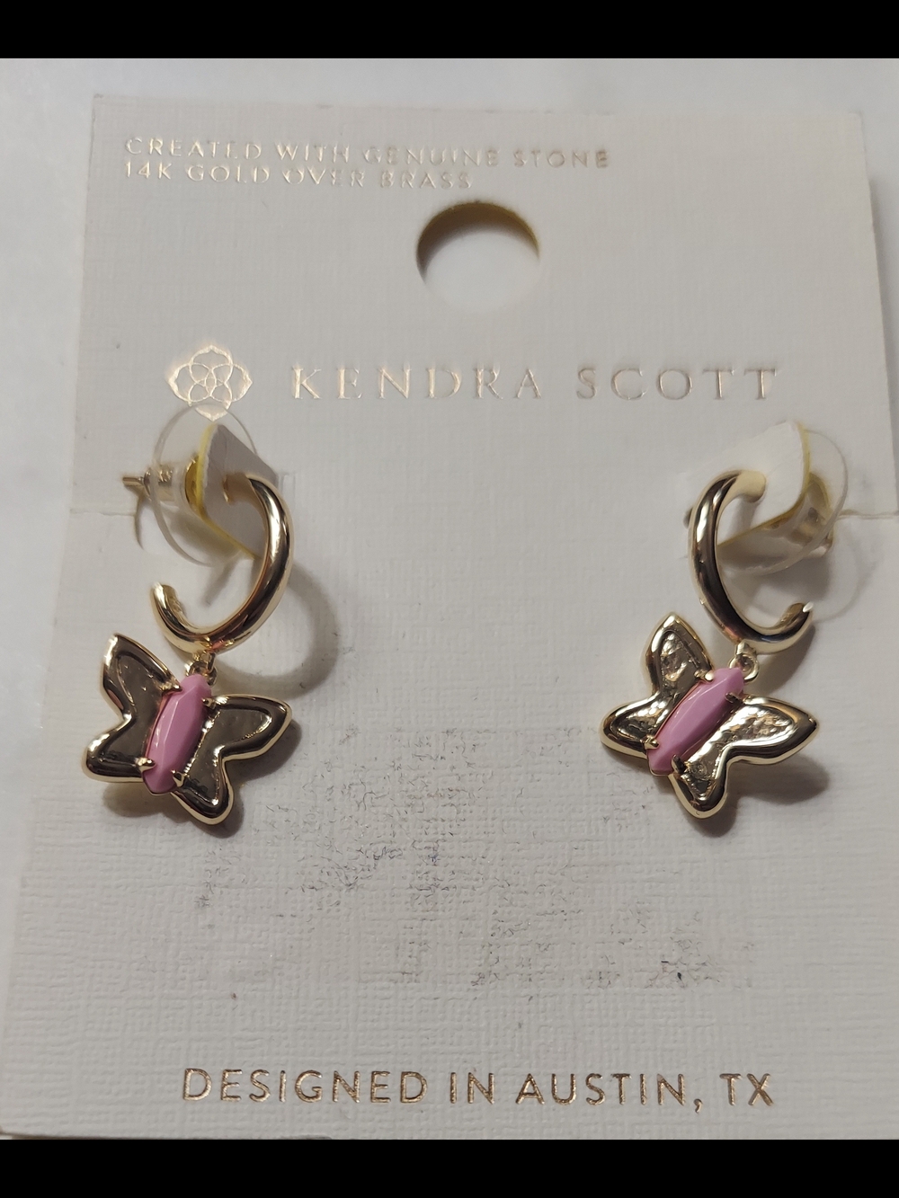 Kendra Scott Pink Enamel Butterfly Hoop Earrings - 14K Gold Over Brass